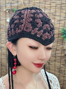 遮白发修饰民族风流苏杨老师同款棉麻手工钩织遮白发镂空