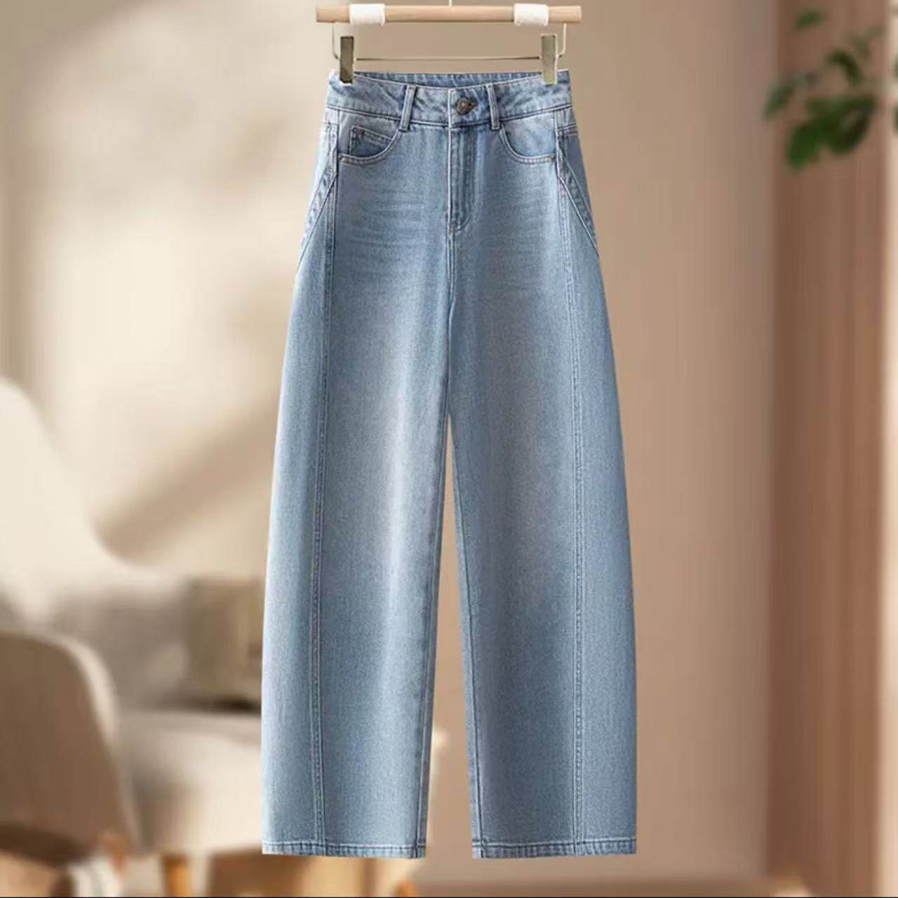 浅蓝色弯刀牛仔裤女2026新款春秋高腰时尚百搭气质梨型身材阔腿裤,淘宝优惠券,粉丝福利购,淘宝优惠卷