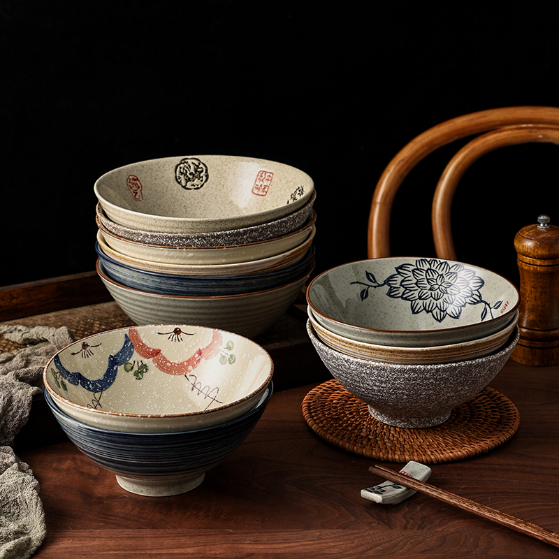 陶瓷日式汤碗家用大号拉面碗饭碗面条创意餐具套装商用斗笠碗 - 图0