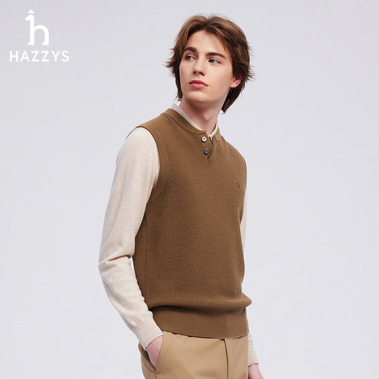HAZZYS Haggis otoño casual Henry collar cardigan chaleco suéter de los hombres de color sólido moda interior top