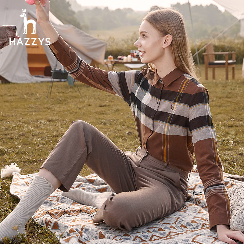 hazzys哈吉斯复古质感格子外套衬衫 hazzys衬衫