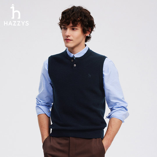 HAZZYS Haggis otoño casual Henry collar cardigan chaleco suéter de los hombres de color sólido moda interior top