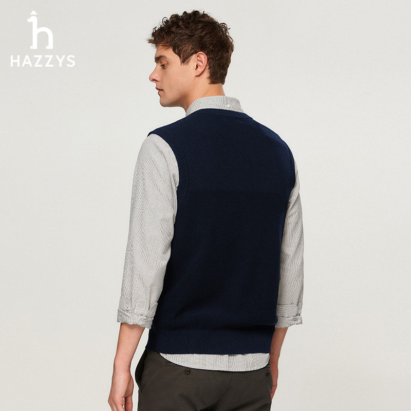 Hazzys哈吉斯秋季休闲针织衫圆领羊毛保暖马甲时尚背心无袖上衣男,淘宝优惠券,粉丝福利购,淘宝优惠卷