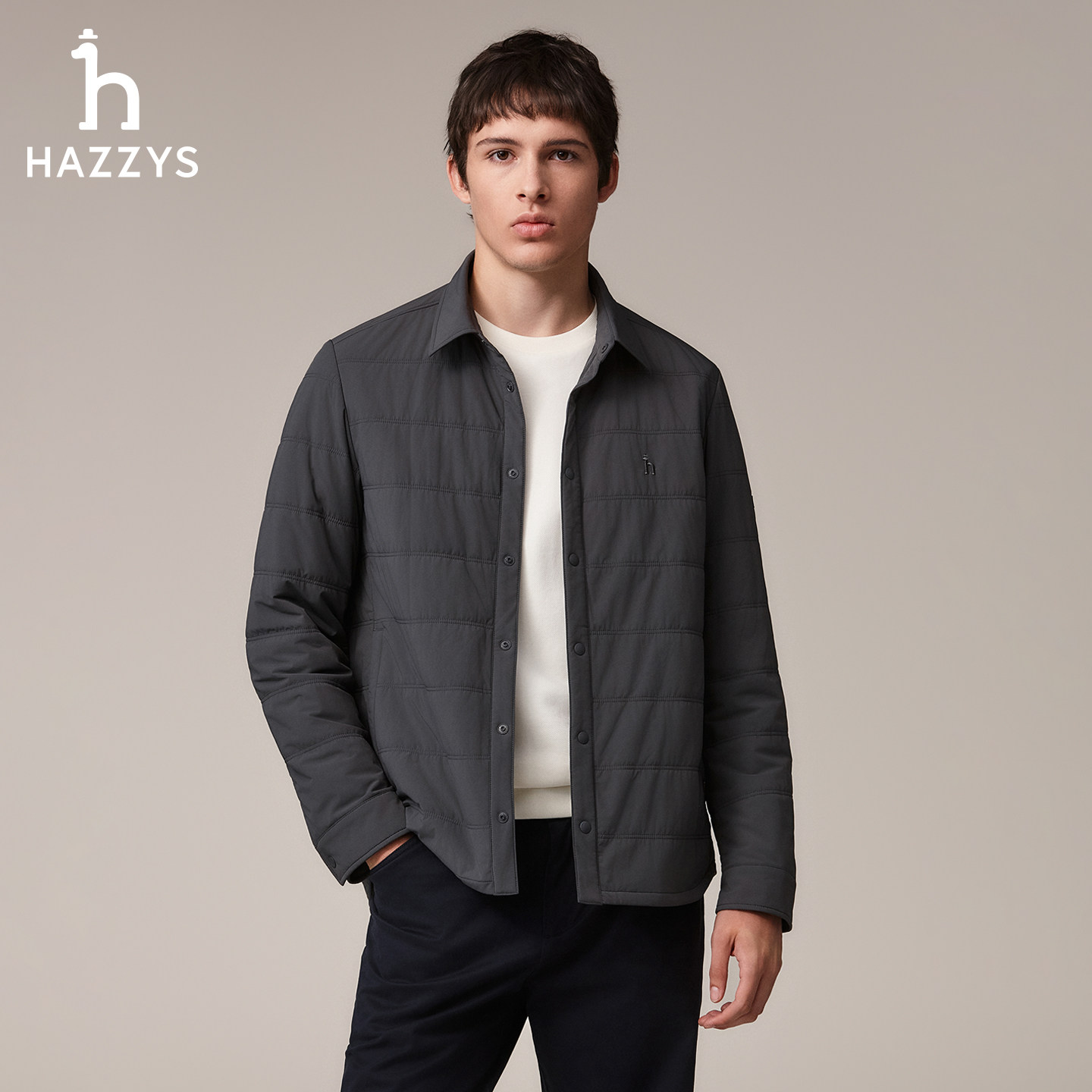 Hazzys哈吉斯秋冬男士绗缝保暖棉服简约休闲翻领外套夹克通勤上衣,淘宝优惠券,粉丝福利购,淘宝优惠卷