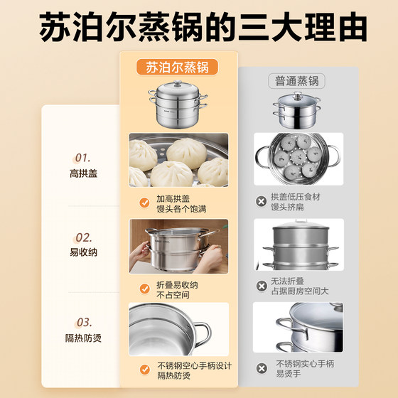 Supor steamer household 2025 new stainless steel steamer double-layer steamed buns induction cooker gas stove special