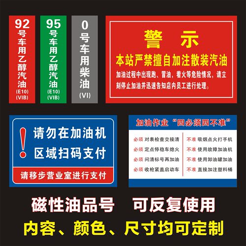 加油站油品标识牌加油机汽油柴油油品标识牌磁性贴国六B油气回收乙醇汽油罐号请再次确认中石化指示牌标牌 - 图1