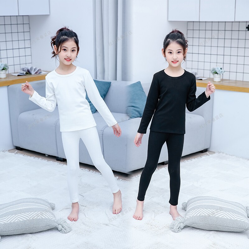 儿童白色秋衣秋裤黑色男童加绒保暖衣纯棉女童幼儿园表演打底套装,淘宝优惠券,粉丝福利购,淘宝优惠卷