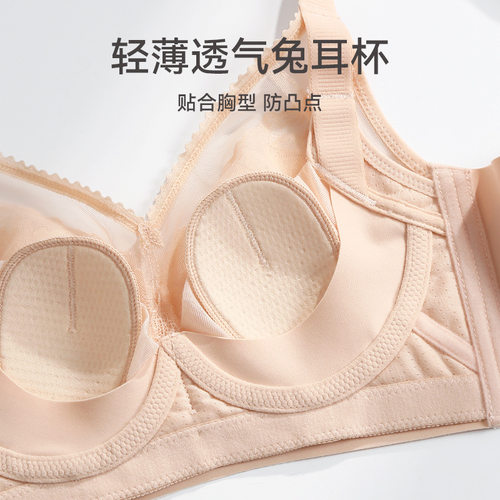 【大胸显小】内衣女防下垂性感蕾丝文胸舒适透气薄款无钢圈收副乳 - 图0