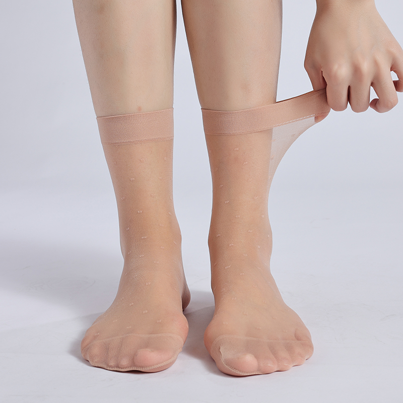 永春短丝袜女夏季超薄款防勾丝点点肉色隐形透明水晶袜子女士中筒 - 图0