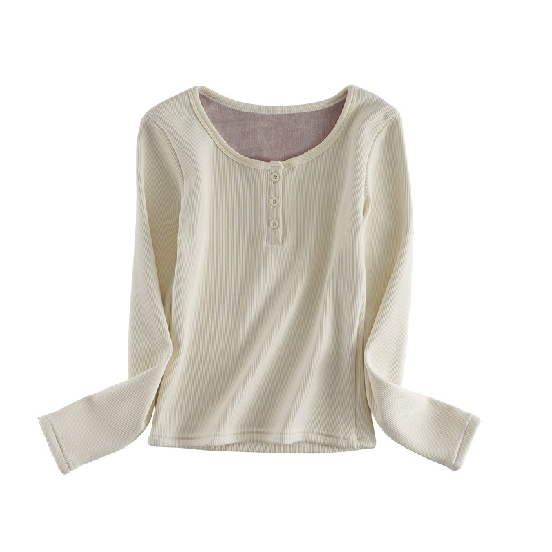 秋冬新款保暖上衣女一体绒加绒加厚长袖纽扣内搭修身显瘦打底上衣,淘宝优惠券,粉丝福利购,淘宝优惠卷