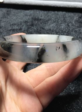 天然玉石岫玉水墨手镯   女款冰透水墨飘花手镯包邮