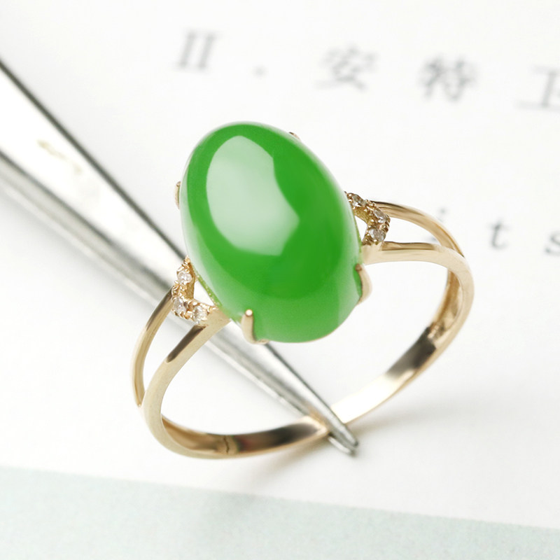 念18k黄金镶玉婚戒钻镶嵌天然戒指 念玉珠宝手饰