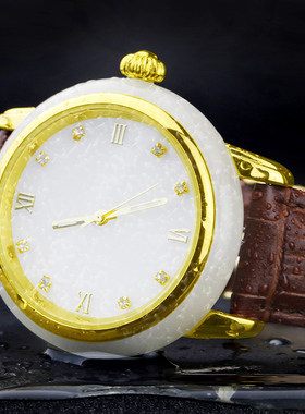 念玉珠宝天然和田玉金色真皮表带