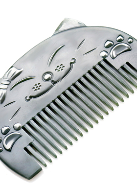 念玉新疆和田玉梳子细料天然青玉梳按摩古代宫廷结婚嫁妆招财猫