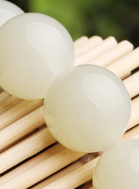 念玉珠宝和田白玉手链原石14mm