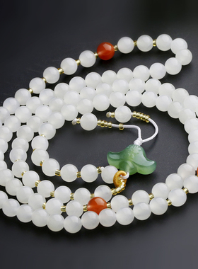 念玉天然和田玉手串男女羊脂玉白玉手链6厘多圈佛珠昆仑玉青海玉