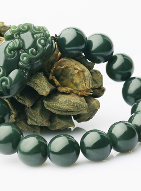 念玉和田玉貔貅手链圆珠14毫米