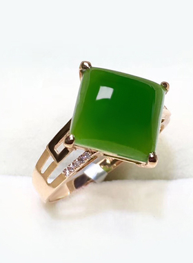 念玉和田玉戒指方块活口金镶玉