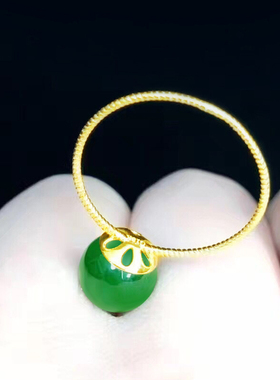 念玉珠宝18k黄金镶玉指环戒指