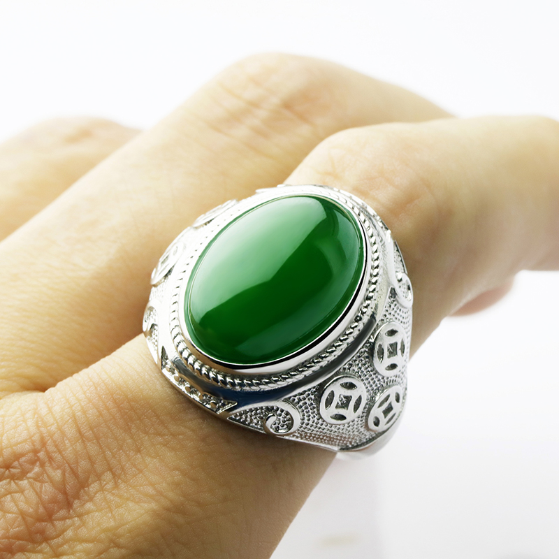 念玉和田玉戒指环天然碧玉戒指男款活口镶嵌三钱款式菠菜绿玉石
