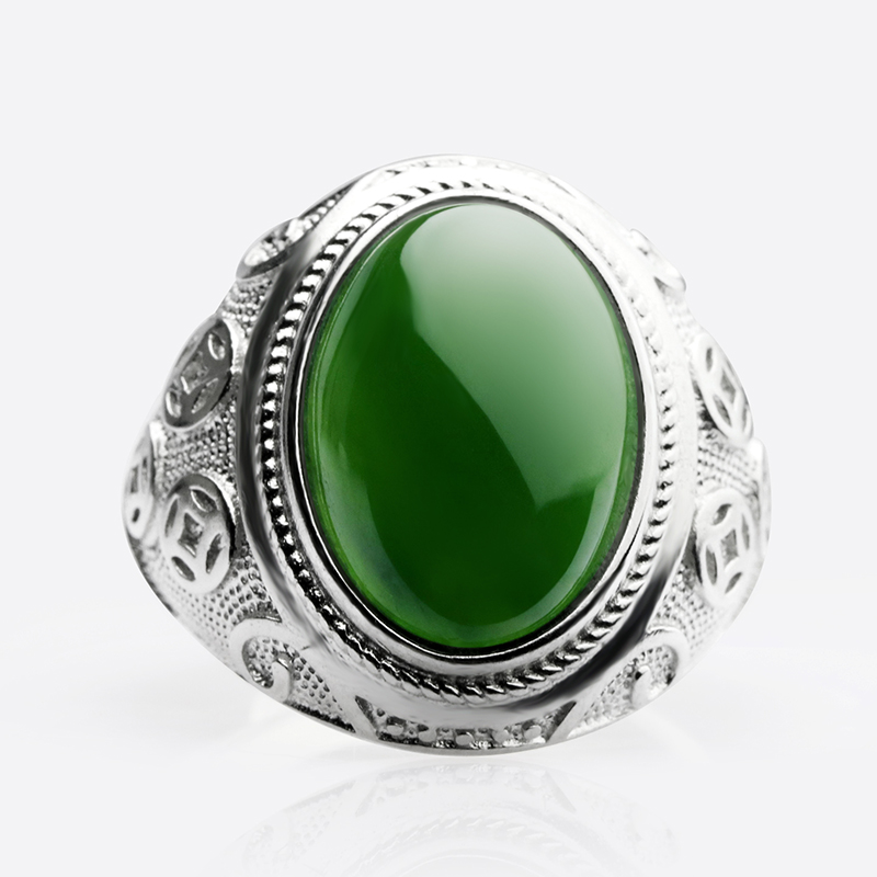 念玉和田玉戒指环天然碧玉戒指男款活口镶嵌三钱款式菠菜绿玉石