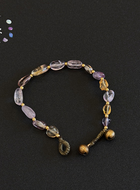 一安手作 原创手作紫水晶黄水晶编绳手链 夏天百搭水晶手串