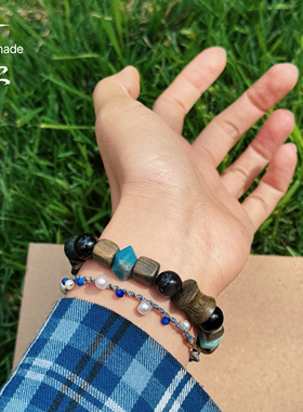 一安手作原创设计手工串珠绿檀曜石手串天然石手链多宝手链