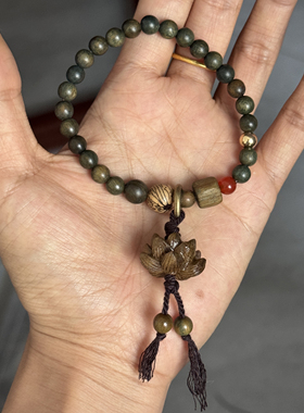 原创手作云南瓦猫手链 绿檀木情侣手链 好运平安手串