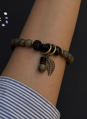 一安手作 原创手工串珠手链 绿檀银曜石手串 个性小众手链不撞款