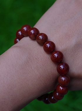 一安手作 天然暗红玛瑙手串 中式复古红玛瑙 按手围定制