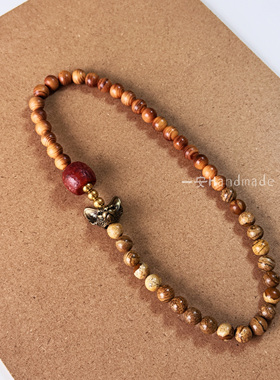 一安原创设计手工串珠个性小众孤品手链无毛猫崖柏木双圈叠戴手串