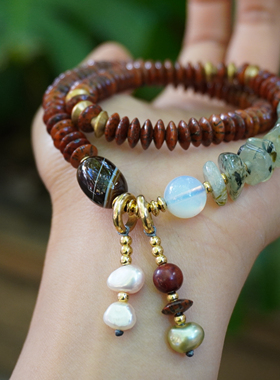 一安手作 正宗海南星月菩提老料手串 葡萄石玛瑙手串 按手围定制