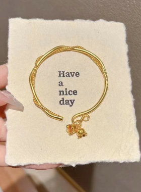 越南沙金莫比乌斯手环女久不掉色镀金仿真金铃兰花开口可调节手镯