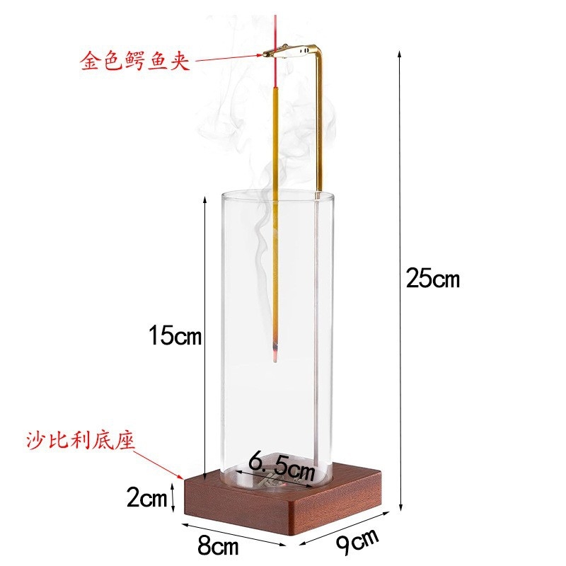 跨境热销款实木倒挂香插玻璃香座木质倒挂式香插创意檀香精致摆件 - 图3