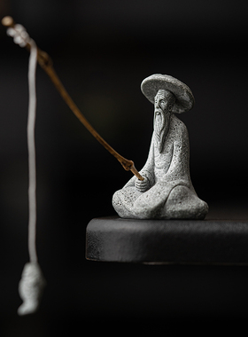 晨翔青砂石鱼翁流水鱼缸造景摆件