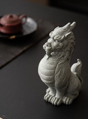 晨翔青砂石瑞兽貔貅招财茶宠摆件