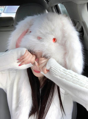 大耳兔会动耳神功耶！可爱毛绒小兔帽子女冬季保暖加厚护耳雷锋帽