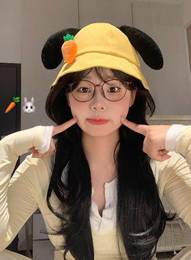 可爱胡萝卜渔夫帽子女2025新款趣味呆萌小狗防晒遮阳显脸小盆帽潮