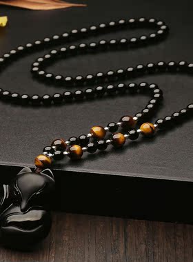 磨砂毛衣链多圈手串黑曜石狐狸