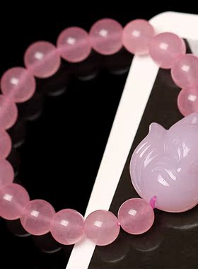 天然粉玉髓灵狐饰品手链