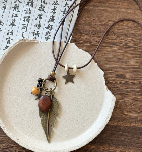 达令 波西米亚花朵吊坠项链 长款中式民族风挂脖配饰 锁骨链 颈链