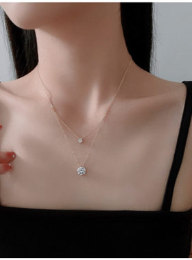 达令 双层金色珍珠山茶花项链 女士长款设计感锁骨链 时髦毛衣链