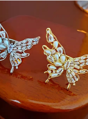 达令 银色蝴蝶仿珍珠戒指 女士高级感开口食指戒 手饰指环 非素圈