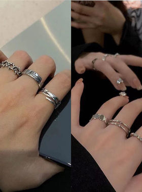 达令 嘻哈戒指三件套 开口可调节食指戒 时尚个性指环 情侣尾戒