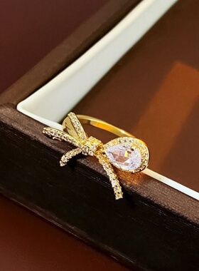 达令 金色蝴蝶结开口戒指 时髦指环 女士可调节戒指 时尚百搭尾戒