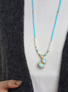 达令 新中式长款葫芦项链 吊坠 气质感锁骨链 毛衣链 民族风配饰