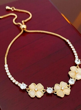达令 猫眼石花朵可调节手链 时尚精致手环 送闺蜜姐妹女朋友手镯