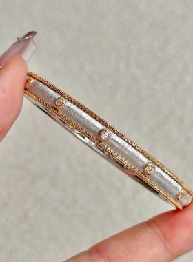 意大利拉丝分色工艺金丝边手镯圈钻 手工金边高级感轻奢宫廷风