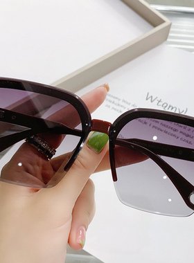 新款无框个性潮流墨镜女欧美街拍ins风大方框钻石切边太阳镜