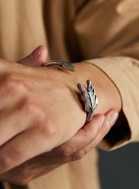 原创设计【箭羽】开口手镯男潮个性创意纯银手环情人节送男友礼物